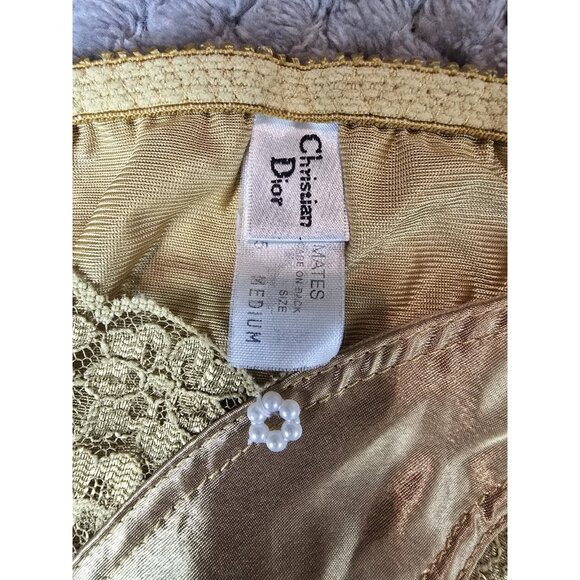 Christian Dior Gold Satin & Lace Panties Size M Vintage Lingerie Hi-Cut USA Made - Picture 3 of 6